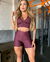Conjunto Fitness com Short na Cor Açaí e Bolsos Laterais