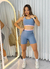 Conjunto Bermuda Azul Médio com Rosa Bebê