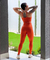 conjunto de calça laranja com detalhe creme na internet