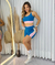 Conjunto de Short na cor Azul, Rosa Bebê e Creme
