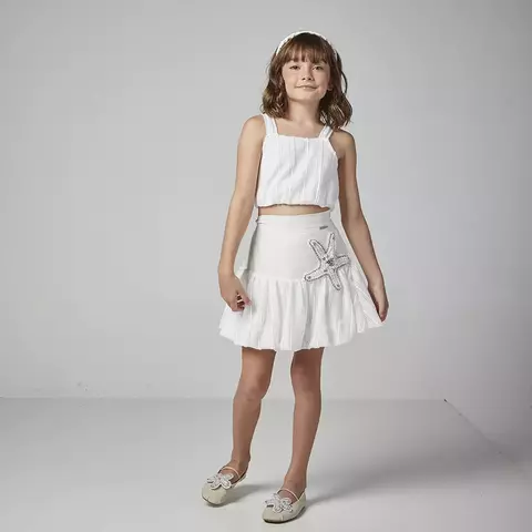 Conjunto Feminino Infantil Cropped e Saia com Estrela Bordada a Mão - comprar online