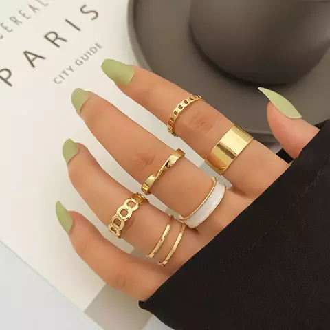 Conjunto de 6 Anéis Oco de Gotejamento de Óleo com Pérola para Presente Halloween