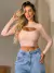 Cropped Corsellet Manga Longa Gola Alta com Decote e Recorte