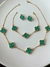Conjunto trevo turqueza colar,pulseira e brinco banhado a ouro 18k - comprar online