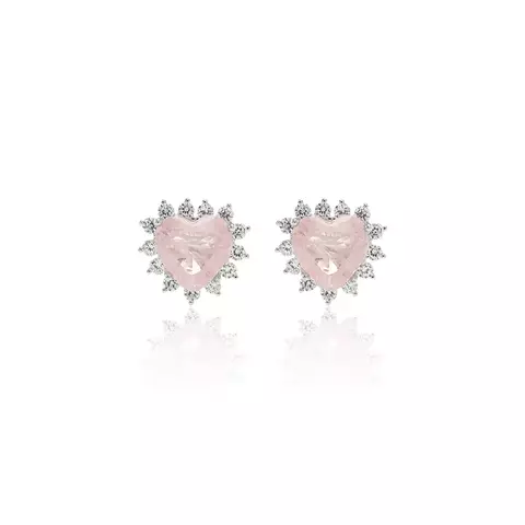BRINCO CORAÇÃO FUSION QUARTZO ROSA COM ZIRCÔNIAS BRANCAS - PRATA 925 - comprar online