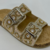 Sandália Feminina Birken Papete Pedraria Fivela Luxo cor Bege/Ouro