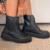 Bota Coturno Feminina Preta Cano Médio Plataforma Anabela Tratorada Moda Inverno Casual Confortável - comprar online