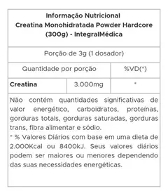 Creatina Monohidratada Powder Hardcore (300g) IntegralMédica - loja online