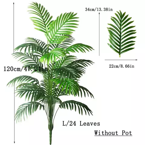 Palmeira artificial grande de 90-120cm, plantas falsas tropicais, folhas de palm