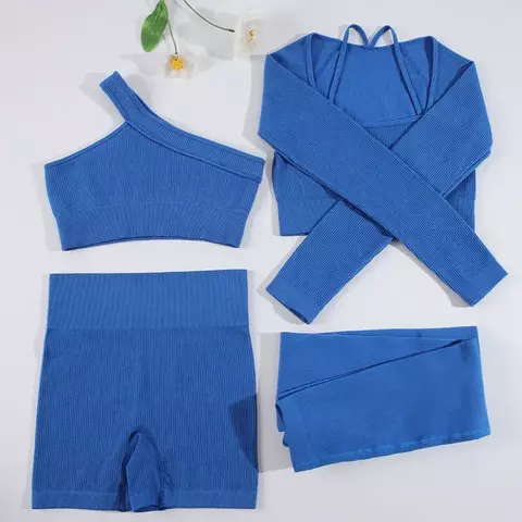 Chrleisure 2 peças conjunto esportivo com nervuras feminino sem costura yoga te