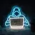 Iluminação LED em formato de um hacker com um laptop, ideal para decoração de ambientes como cafés da internet e salas de jogos.