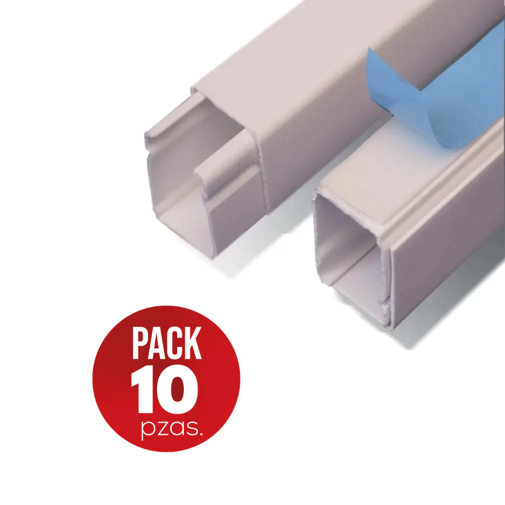 Pack de 10 Canaletas 20x20mm de 2mts. con adhesivo y retenedor Blanco Dexson