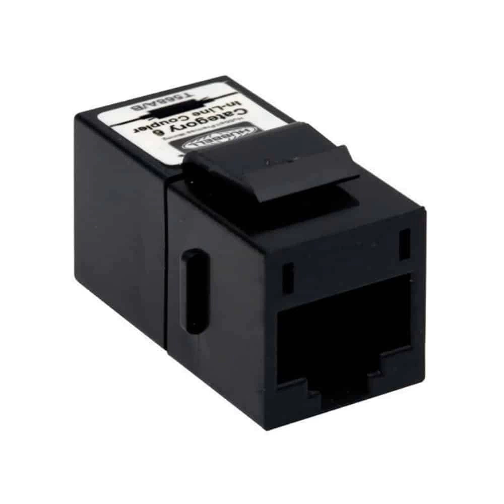 Snap-Fit, acoplador en línea Cat6 delgado, negro Hubbell