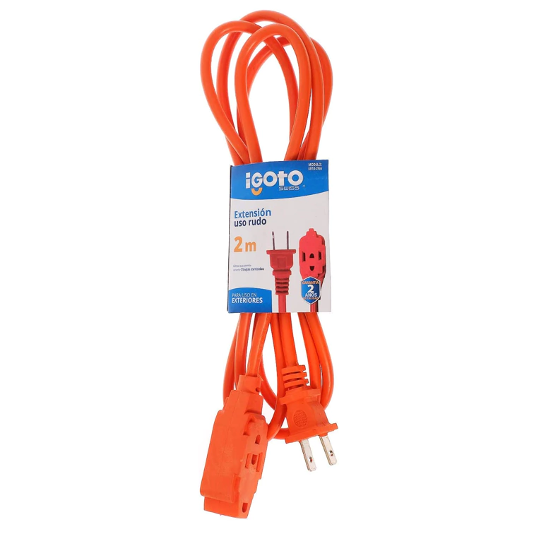 Extensión eléctrica uso rudo 2mts. Naranja Igoto