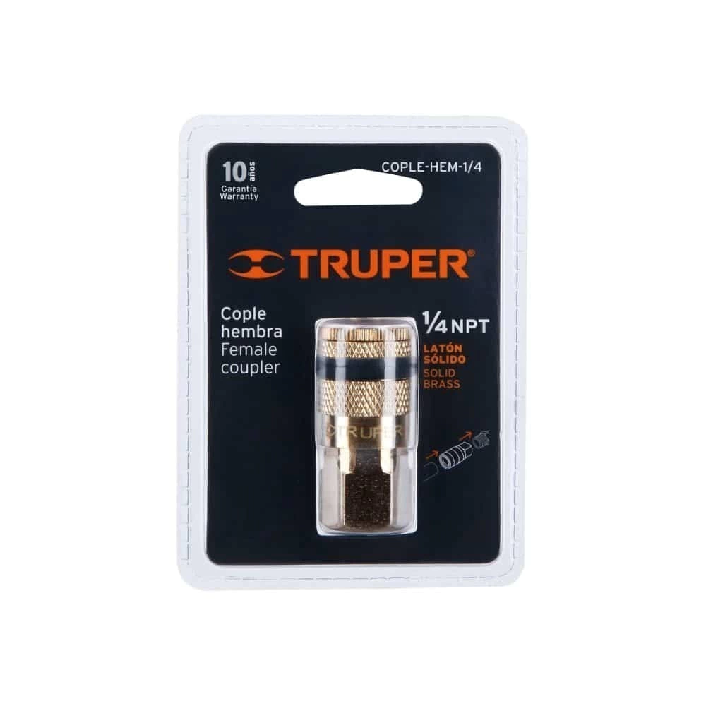 Cople de latón cuerda 1/4 NPT hembra Truper