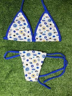 BIQUÍNI OLHO GREGO AZUL CURTININHA - Bia Vesty