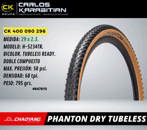 Cubierta Phanton Dry Tubeless - comprar online
