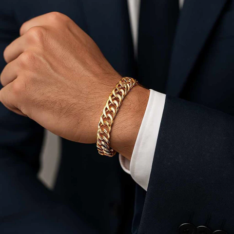 Pulseira Masculina Dourada, Banho Ouro