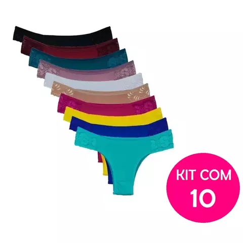 Kit 10 Calcinhas Lateral Renda Microfibra calcinha lingerie