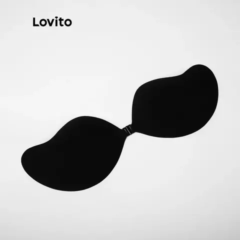 Lovito Conjunto de 2 Peças Suitiã Adesivo Casual com Bojo Acessório de Lingerie Liso Respirável Antiderrapante de Silicone