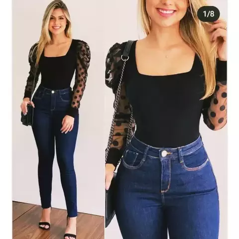 Calça Jeans Feminina Shopee Skinny Gaven Cintura Alta Empina Bumbum com Lycra Levanta Bumbum