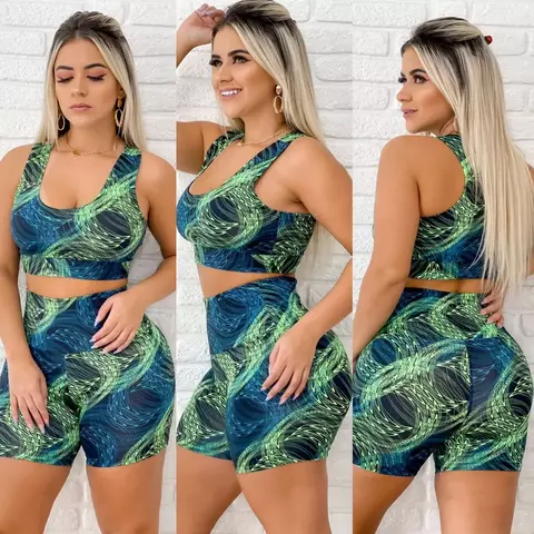 Roupa De Academia Moda Feminina 5 Conjuntos Fitness Estampados Shorts