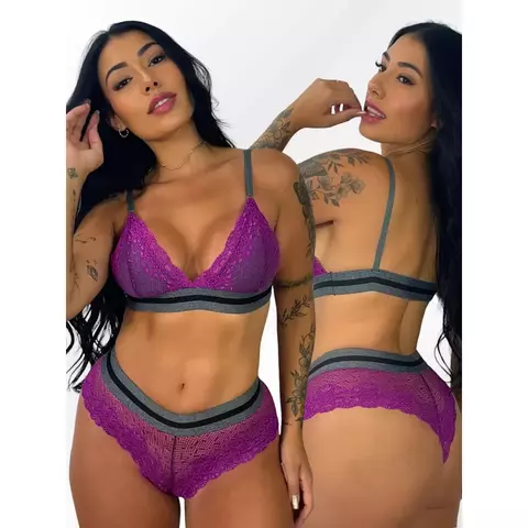 Conjunto Renda Lingerie Calcinha e Sutiã sem Bojo Sexy Sensual Feminino Luxo com Elástico Sustentação Rendado
