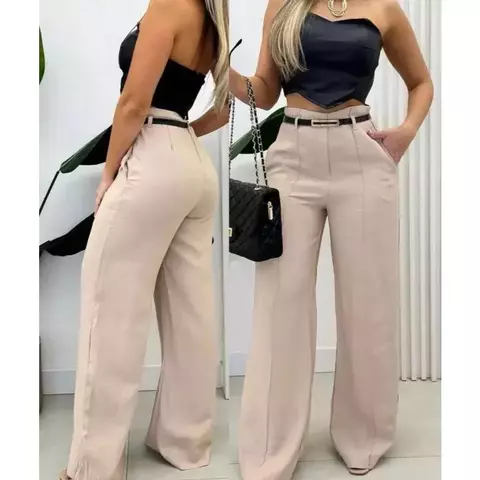 Calça Alfaiataria Pantalona com Cinto Feminina Social Envio Rapido Promoção