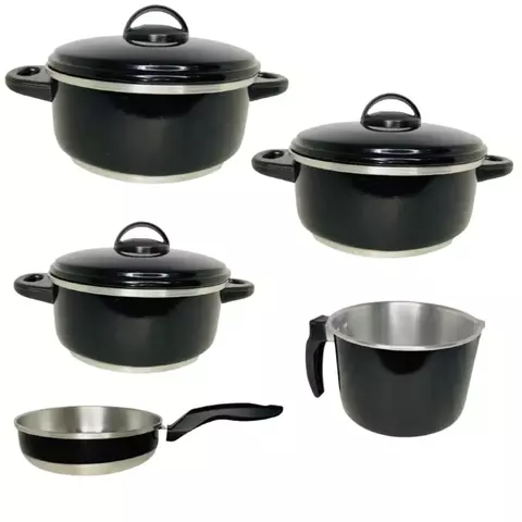 jogo de panelas frigideira caneco caçarola aluminio resistente 5 peças super oferta