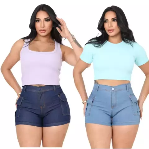 kit com 2 shorts Jeans Cargo Feminino