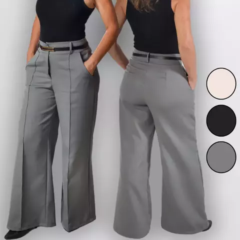 Calça Pantalona Alfaiataria Cintura Alta Feminina Social Com Cinto Super Elegante Wide Leg