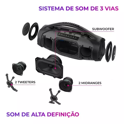 Caixa De Som Boombox 3 Aiwa 200w Ip66 Bateria 30 Horas Som Potente, Graves bem definidos Anatel