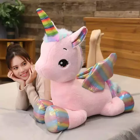 Rainbow Unicorn Plush Toy para crianças, Huggable, macio, bonito, rosa, cavalo,