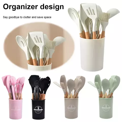 Espátula de silicone com alça de madeira, utensílio de cozinha antiaderente,
