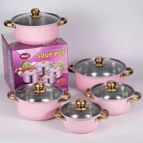 Conjunto de panela de aço inoxidável, cor pastel espessada, panela de sopa, pa