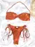 Image of Conjunto de biquíni monocromático Halter para mulheres, Push Up Swimwear, maiô brilhante, trajes de banho, bandagem Beachwear, tanga