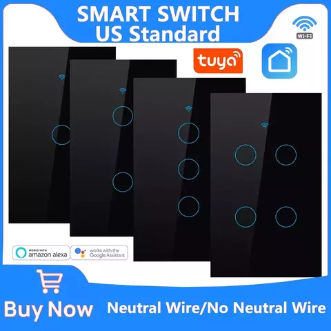 Tuya Interruptores Inteligentes dos EUA, Sem Fio Neutro Necessário, Luz WiFi, I