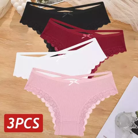 Conjunto de Calcinhas Sexy de Algodão para Mulheres, Cintura Baixa, Renda, Bras