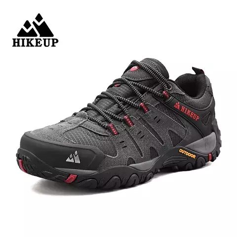 Hikeup sapatos de caminhada masculino camurça couro ao ar livre sapatos resiste
