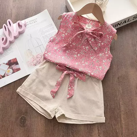Novo verão roupas do bebê meninas crianças sem mangas colete shorts 2 peças/