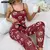 Coroa impressão feminina estilingue pernas largas pijamas conjunto moda pijamas - comprar online