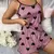 Imagem do Conjunto de pijama estampado em forma de coração feminino, camiseta gola redon