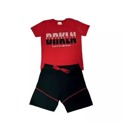 Conjunto Menino BRKLN Vermelho/Preto Camiseta Manga Curta e Bermuda 3
