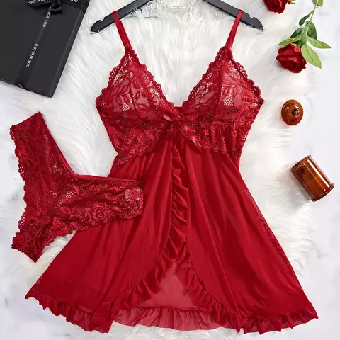 Vermelho estilingue lingerie transparente sexy roupa interior feminina transpare