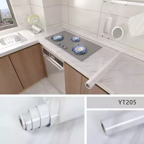 Papel de parede de mármore autoadesivo impermeável, filme à prova de óleo de