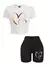 Camisetas e shorts slim para mulheres, estampas de padrões simples de coraçõe - Allpha Shope