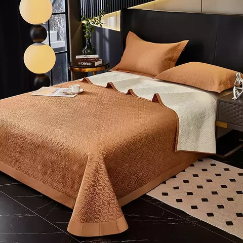 Colcha acolchoada de algodão egípcio 600TC de luxo, cobertores queen size, cap