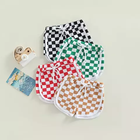 Verão criança bebê meninas meninos shorts xadrez impressão cintura elástica