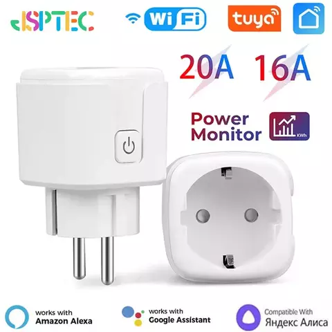 Tuya WiFi Smart Plug com Monitoramento de Energia, UE 16A, 20A, Smart Life App,