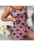 Imagem do Conjunto de pijama estampado em forma de coração feminino, camiseta gola redon